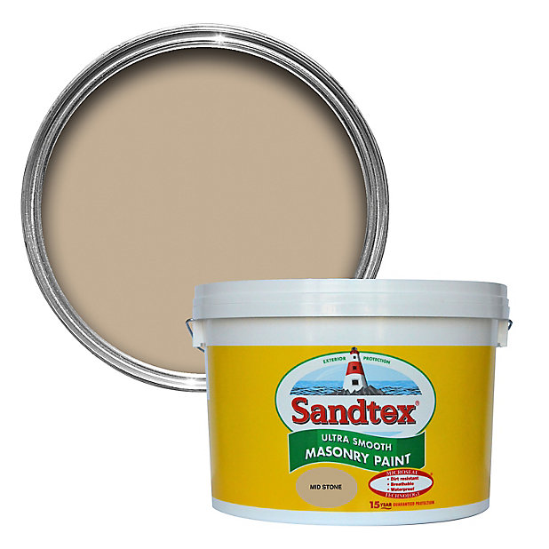 Sandtex Smooth Masonry 10L Mid Stone Exterior Paint